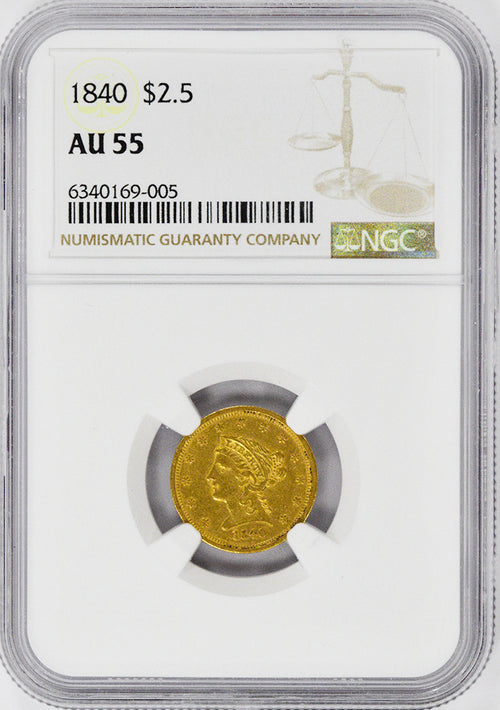 1840 $2.5 Gold Liberty NGC AU55