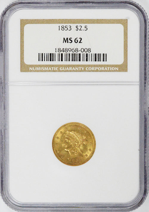 1853 $2.50 Gold Liberty NGC MS62