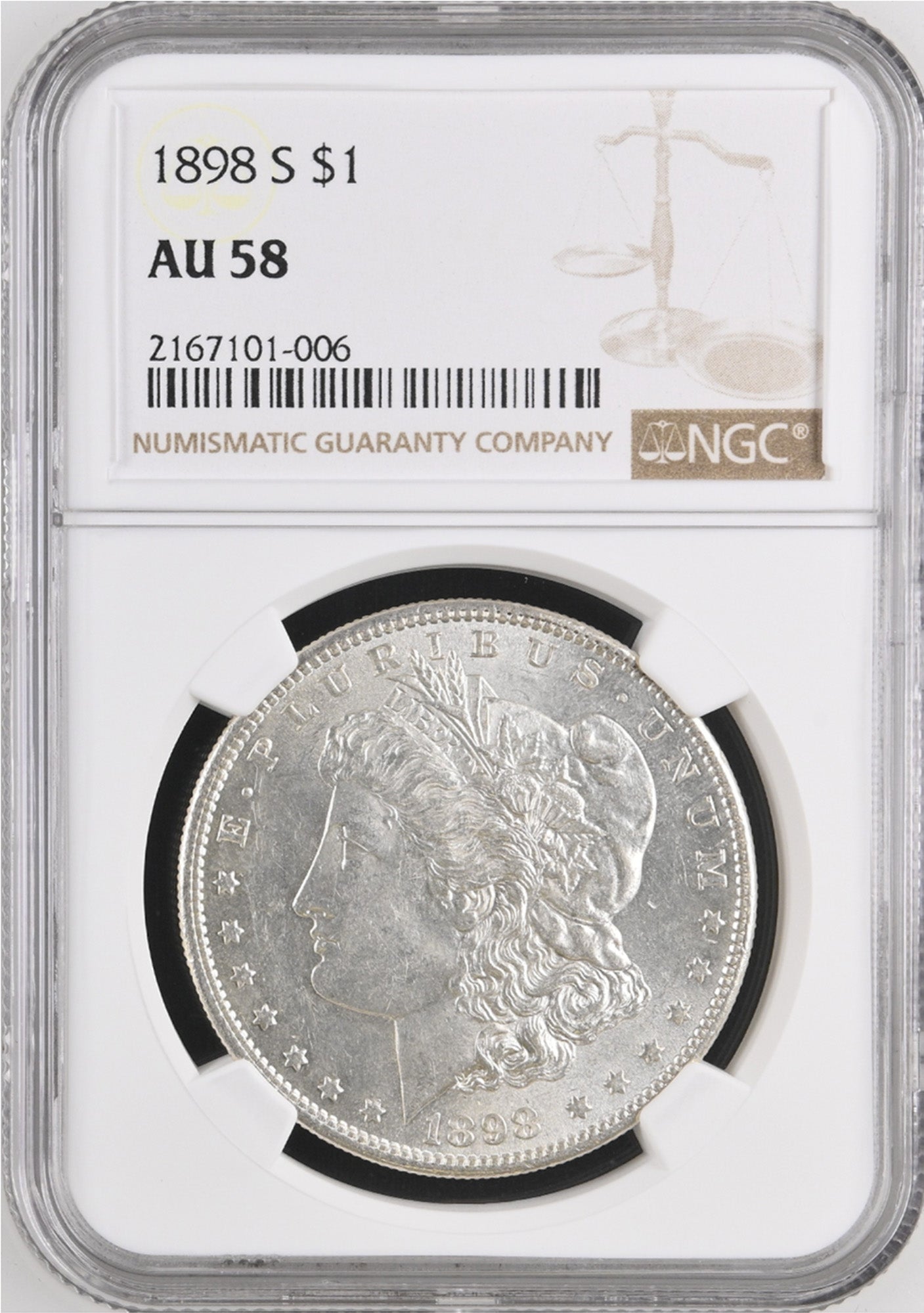 1898-S $1 Morgan NGC AU58 Looks BU!