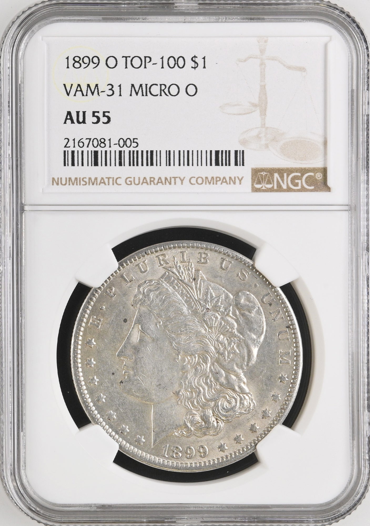 1899-O TOP-100 $1 Morgan VAM-31 MICRO-O NGC AU55