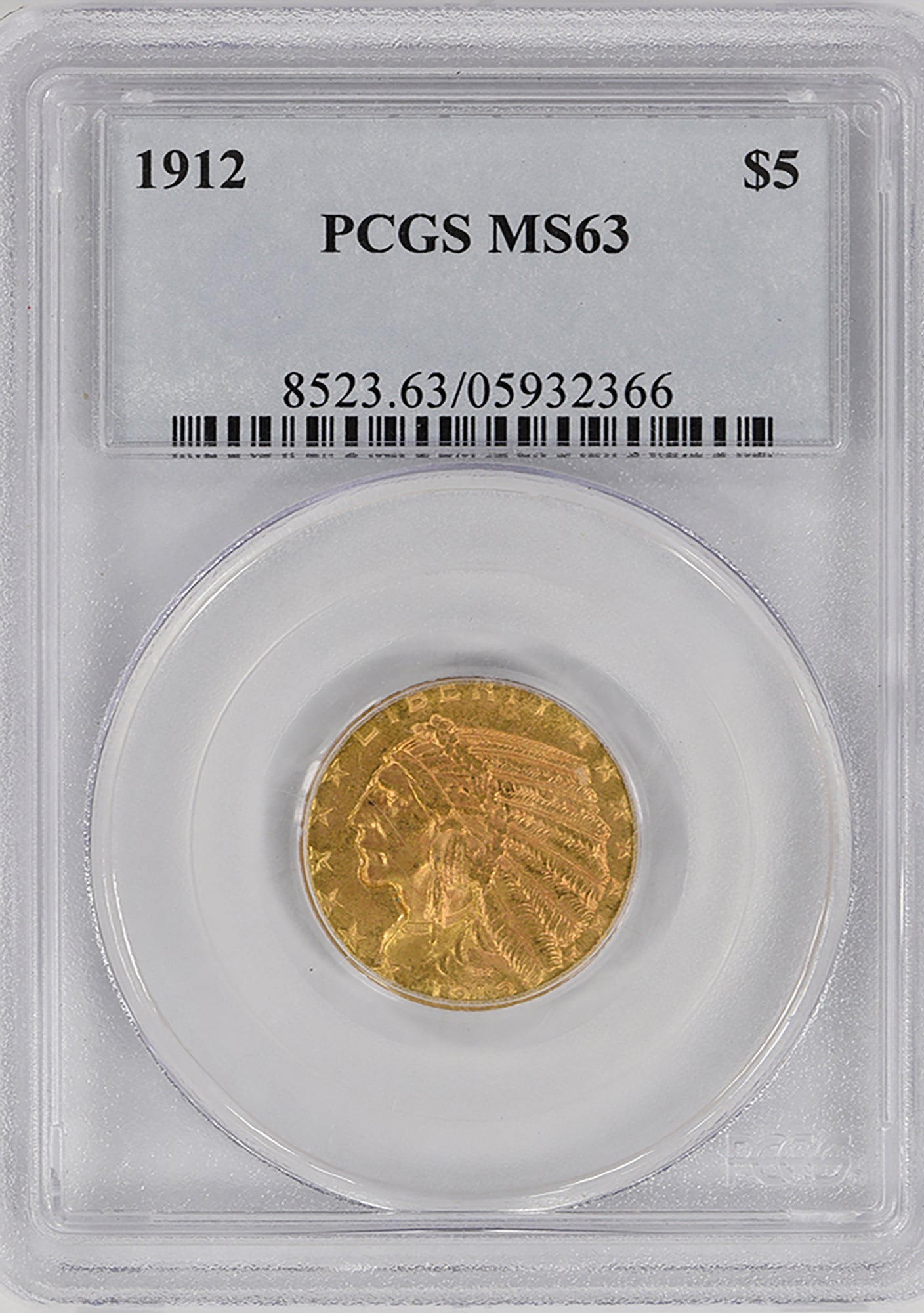1912 $5 Gold Indian PCGS MS63