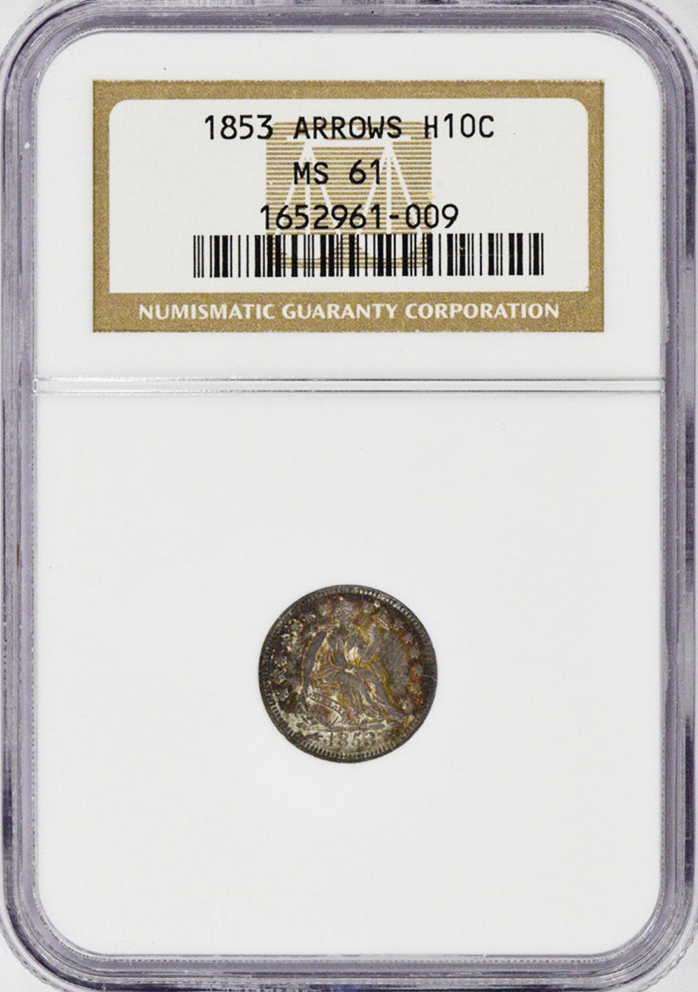 1853 Arrows H10C Half Dime NGC MS61