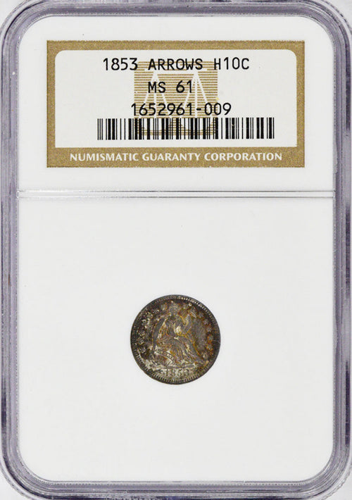 1853 Arrows H10C Half Dime NGC MS61