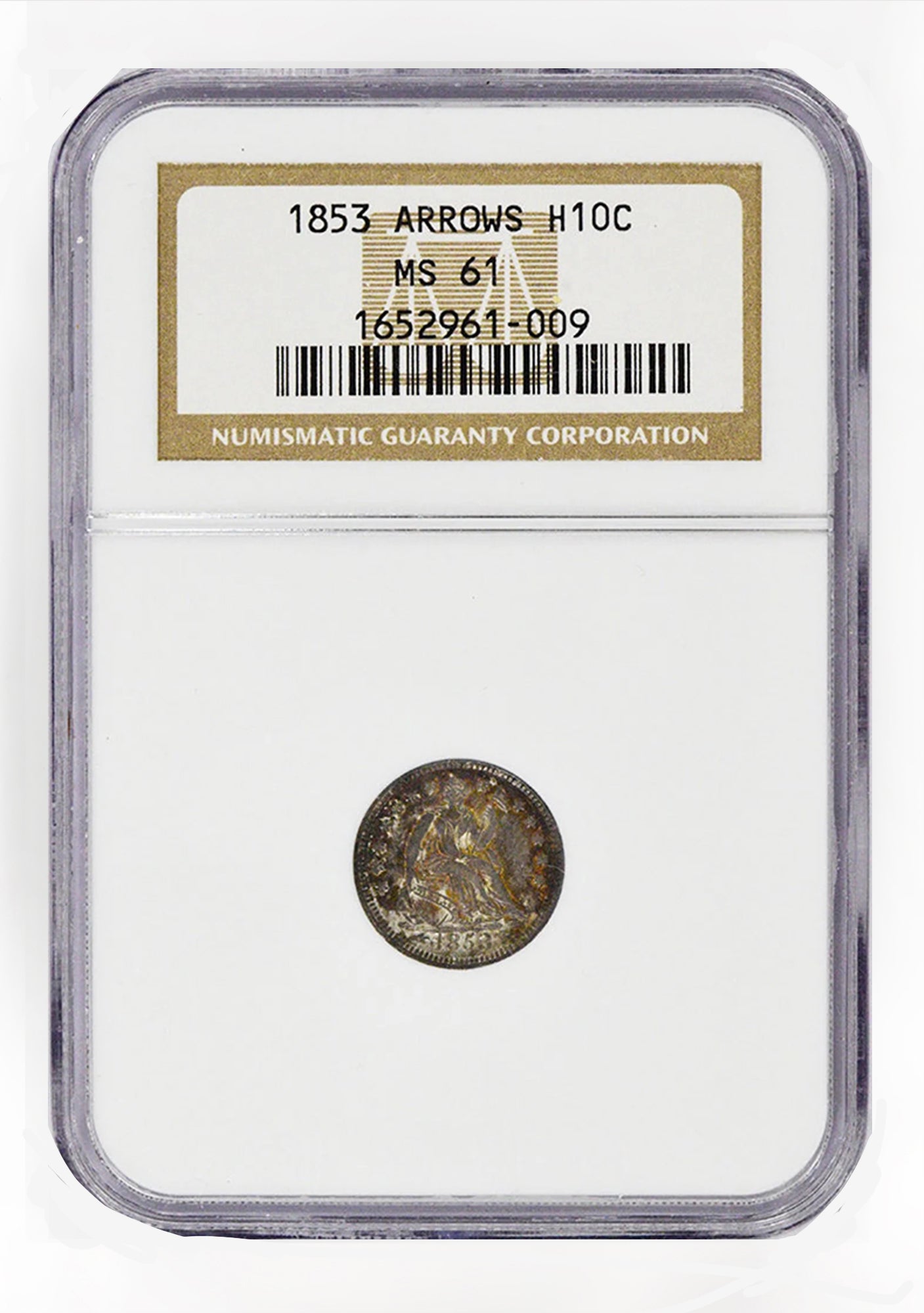 1853 Arrows H10C Half Dime NGC MS61