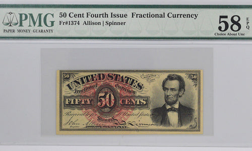50¢ 4th Issue Fractional Currency Fr. 1374 PMG 58EPQ