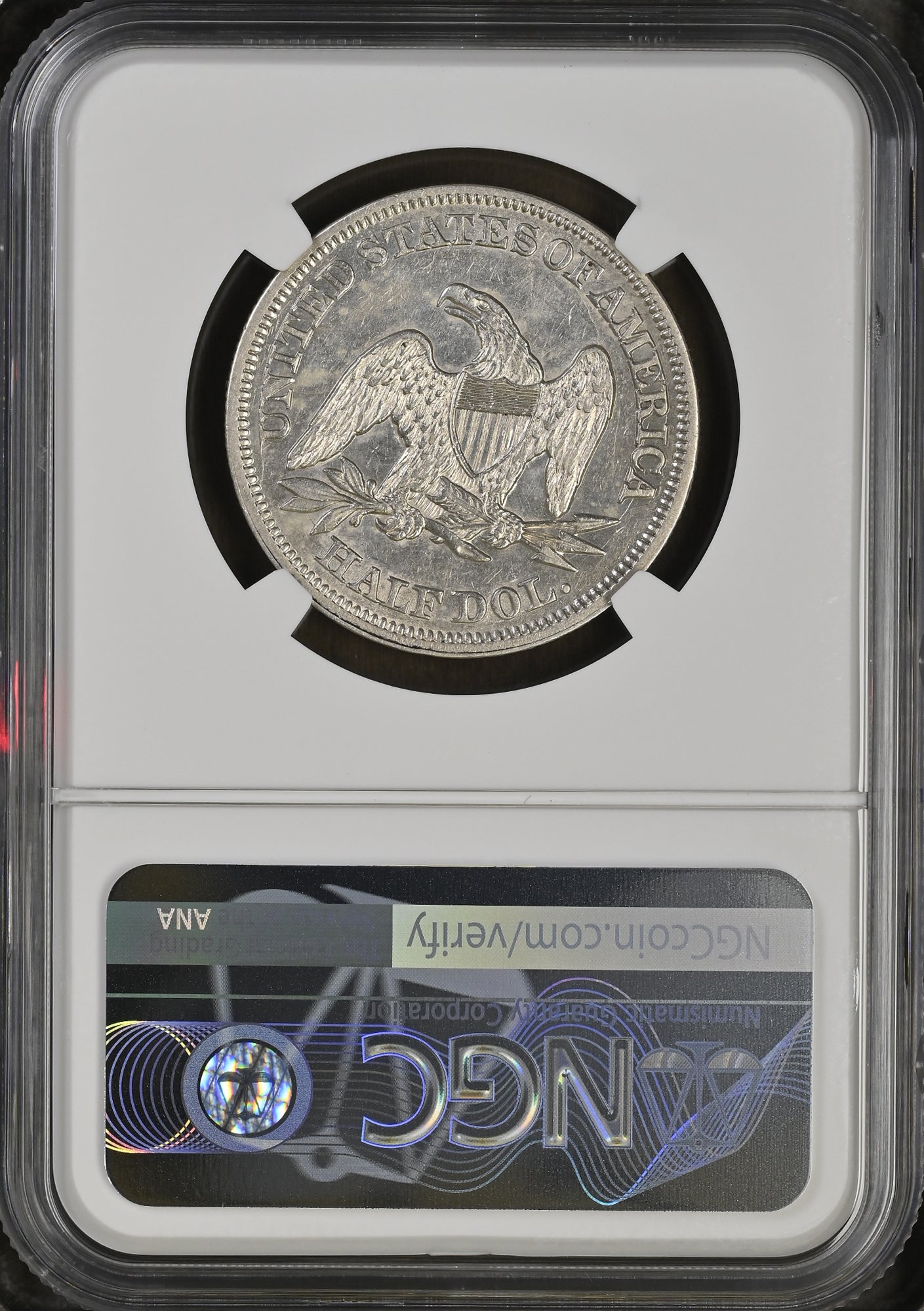1858 50C Seated Liberty NGC AU Details Obv Scratched