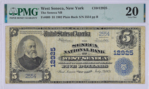 1902 $5 Seneca National Bank, West Seneca, New York Fr.#609 CH #12925 PMG VF20