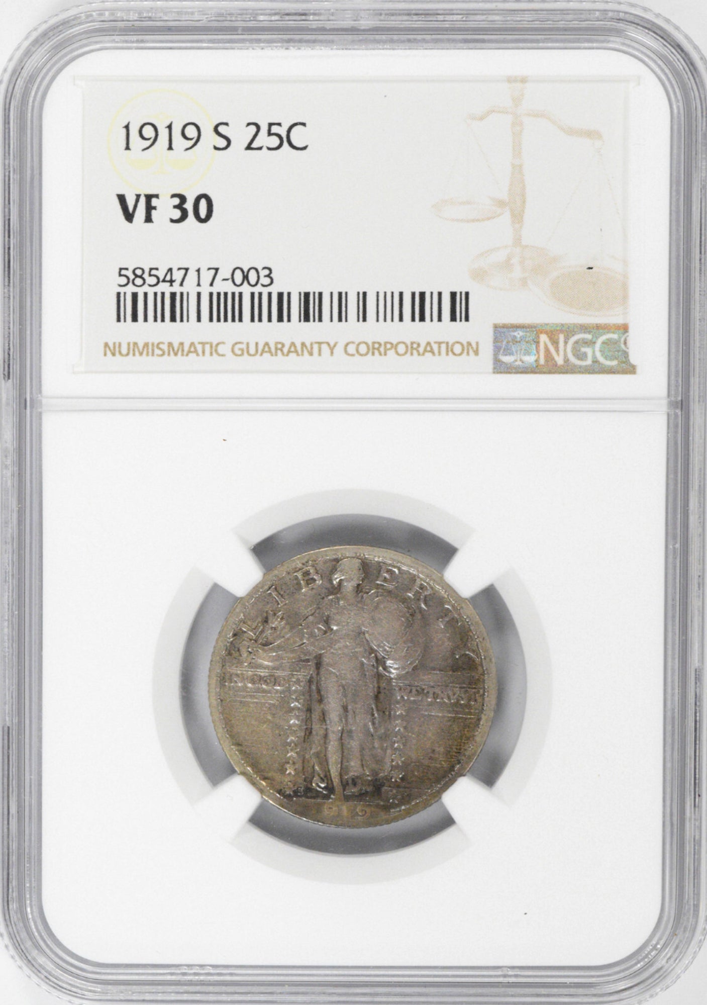 1919-S 25C Standing Liberty NGC VF30