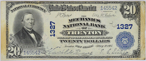 1902 $20 The Mechanics National Bank of Trenton, New Jersey CH. #1327 VF+