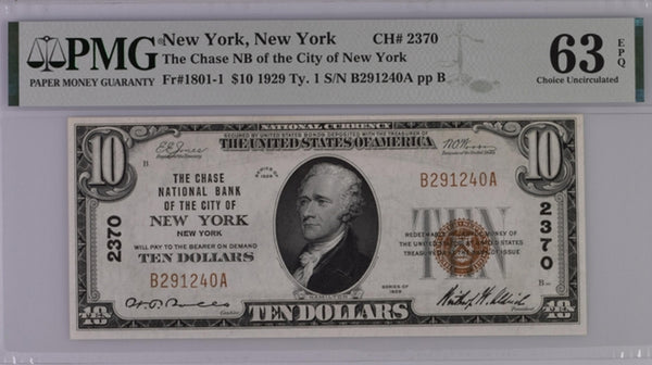 Series 1929 $10 National Bank of New York, New York CH# 2370 Fr#1801-1 -  Long Island Rare Coins & Currency