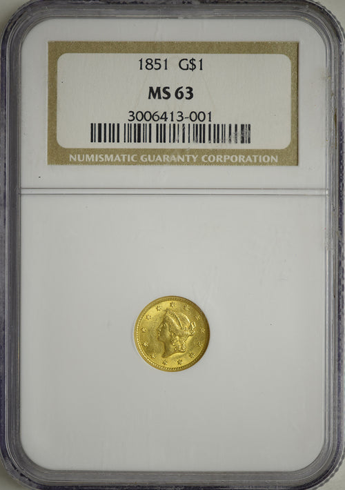 1851 $1 Gold Liberty NGC MS63