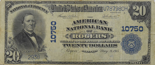 1902 $20 American National Bank of Rogers, Arkansas Fine CH #10750