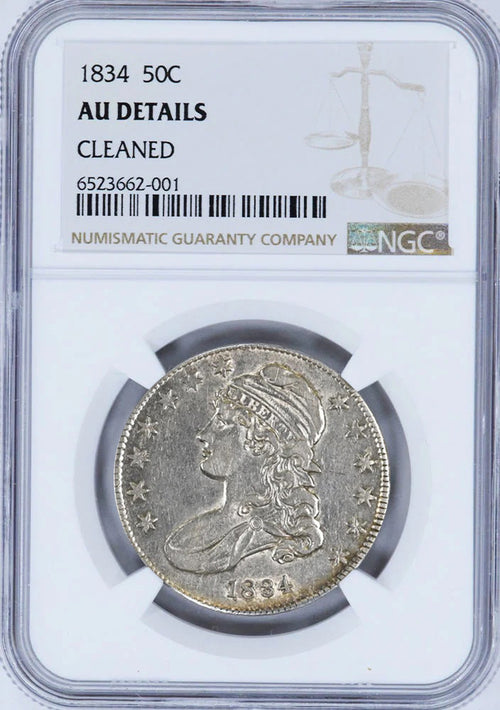 1834 50C Capped Bust NGC AU Details Cleaned