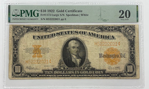 Series 1922 $10 Gold Certificate Fr.1173 PMG VF20