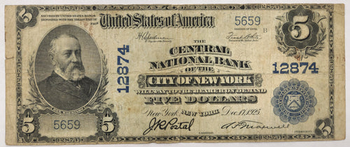 1902 $5 The Central National Bank of the City of New York, New York CH. #12874