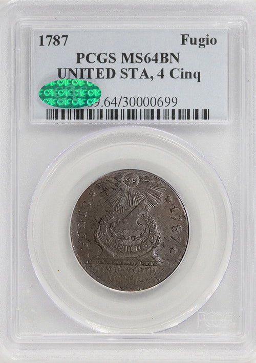 1787 Fugio Cent United STA, 4 Cinq PCGS MS64BN CAC