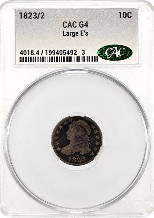 1823/2 10C Capped Bust Large E's CAC G4
