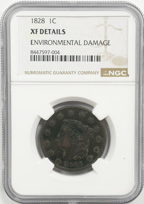 1828 1C NGC XF Details Environmental Damage