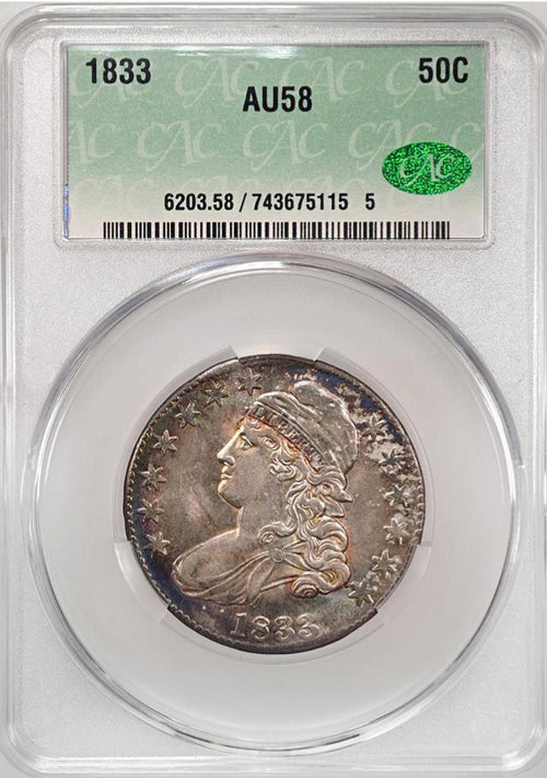 1833 50C Capped Bust CAC AU58 - Purchased Old Time Collection in Wayte Raymond Holders