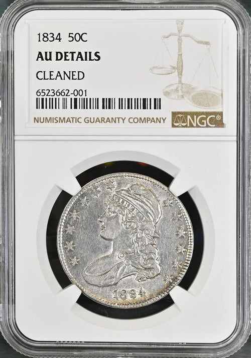 1834 50C Capped Bust NGC AU Details Cleaned