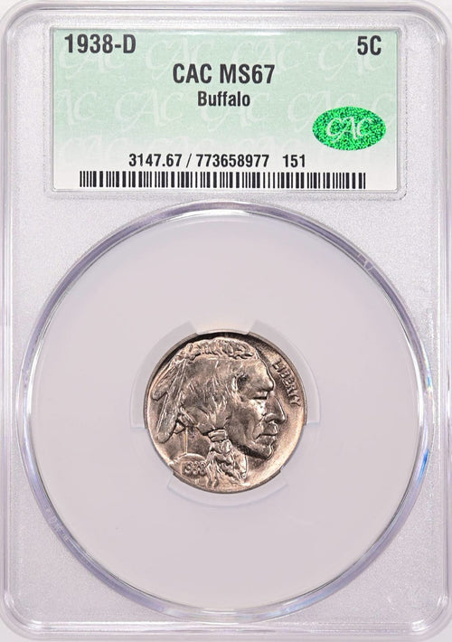 1938-D 5C Buffalo Nickel CACG MS67