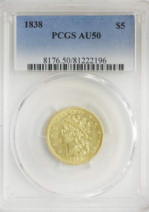 1838 $5 Gold Liberty PCGS AU50