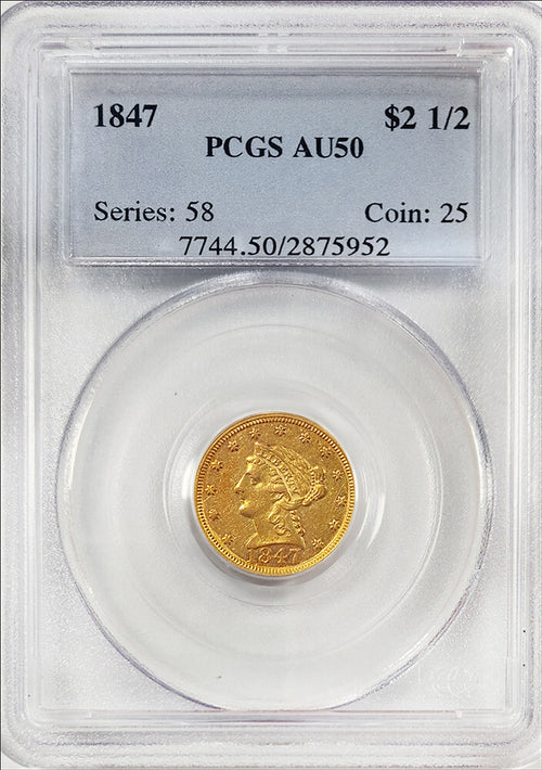 1847 $2.5 Gold Liberty PCGS AU50