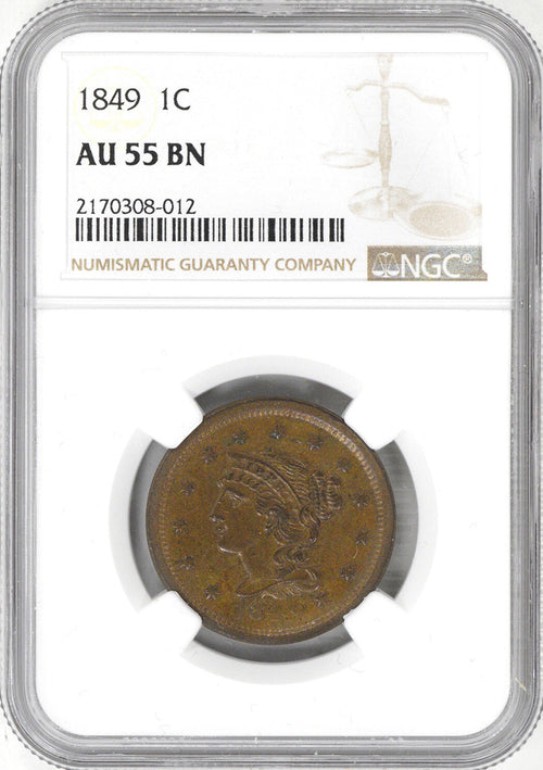 1849 1C Braided Hair NGC AU55 BN