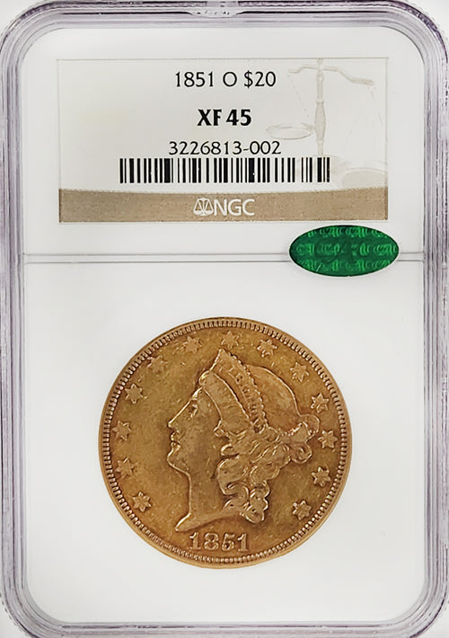 1851-O $20 Gold Liberty NGC XF45 CAC