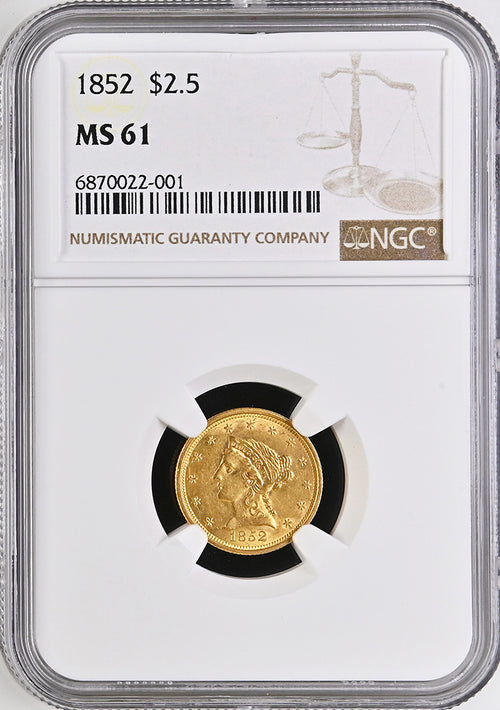 1852 $2.5 Gold Liberty NGC MS61