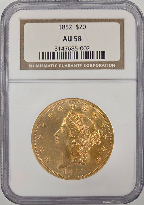 1852 $20 Gold Liberty NGC AU58