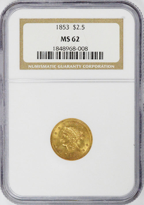 1853 $2.5 Gold Liberty NGC MS62