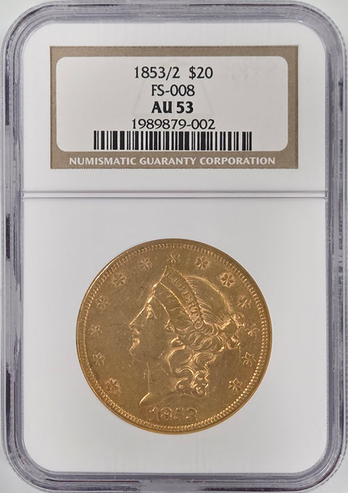 1853/2 FS-008 $20 Gold Liberty NGC AU53