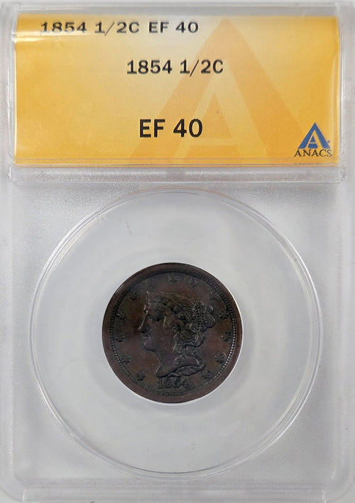 1854 1/2C Half Cent ANACS EF40