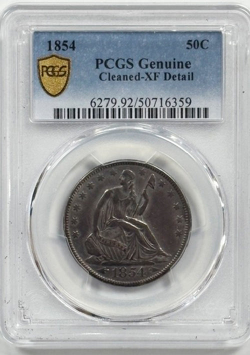1854 50C PCGS Genuine Cleaned-XF Detail