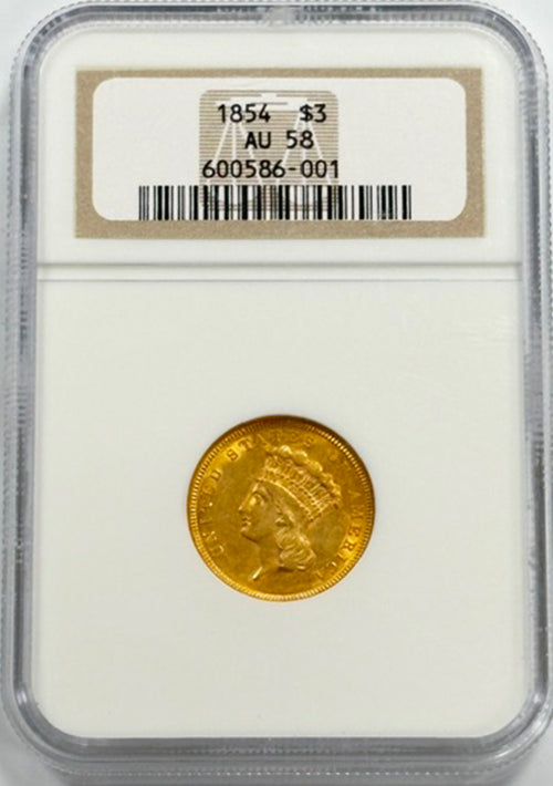 1854 $3 NGC AU58