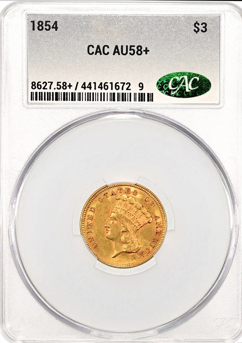 1854 $3 Gold Princess CAC AU58+