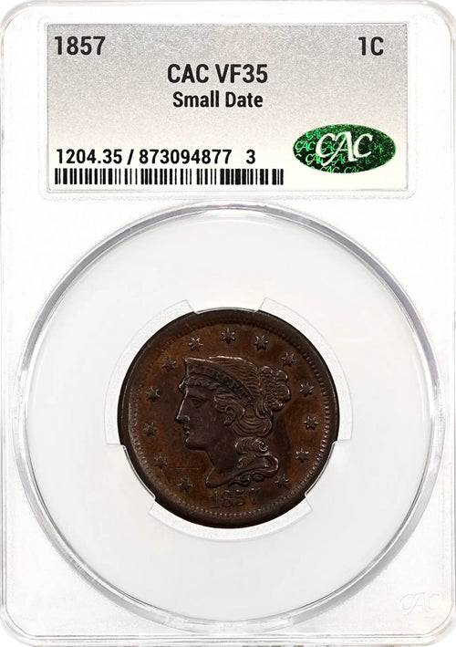 1857 1C Small Date CAC VF35