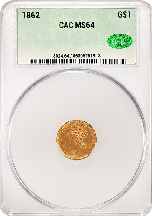 1862 $1 Gold Indian Head CACG MS64