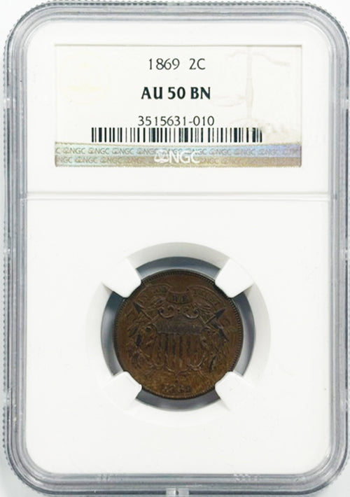 1869 2C NGC AU50 BN