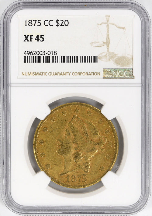 1875-CC $20 Gold Liberty NGC XF45