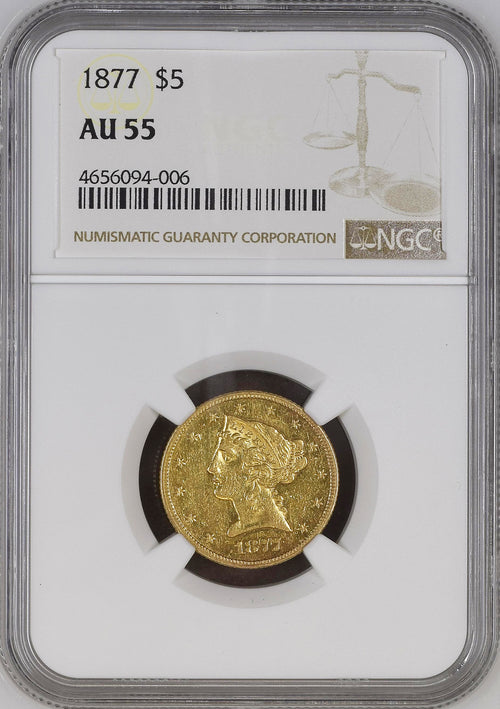 1877 $5 Gold Liberty NGC AU55