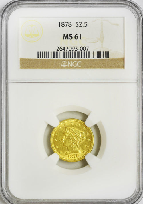 1878 $2.5 Gold Liberty NGC MS61