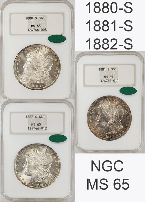 (3) Old NGC FAT Holders Purchased from old Collection 1880-S, 1881-S & 1882-S "GEMS"