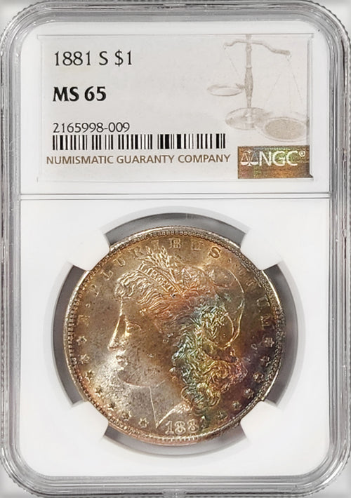 1881-S $1 Morgan NGC MS65 Rainbow Toning