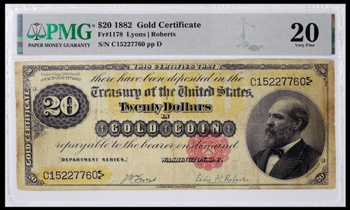 Series 1882 $20 Gold Certificate Fr. 1178 PMG VF20