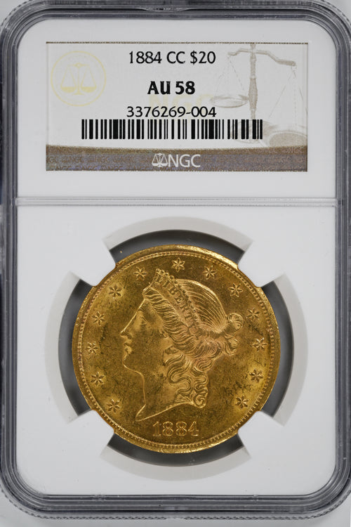 1884 CC $20 NGC AU58