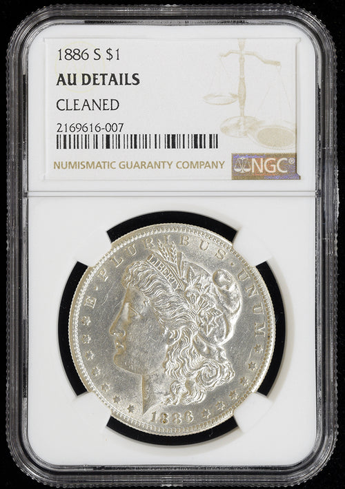 1886-S $1 Mogan NGC AU Details Cleaned Looks BU