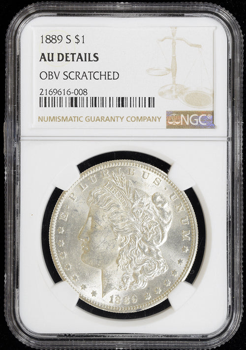 1889-S $1 Morgan NGC AU Details OBV Scratched Looks BU