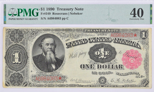 Series 1890 $1 Treasury Note Fr. 349 PMG EF40